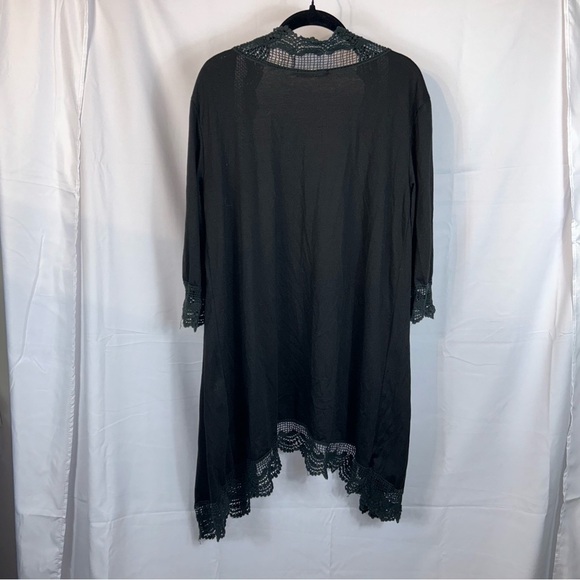 Hipster Row Cardigan Lace Crochet Trim Full Length 3/4 Sleeve Flowy Duster Top - Picture 8 of 9